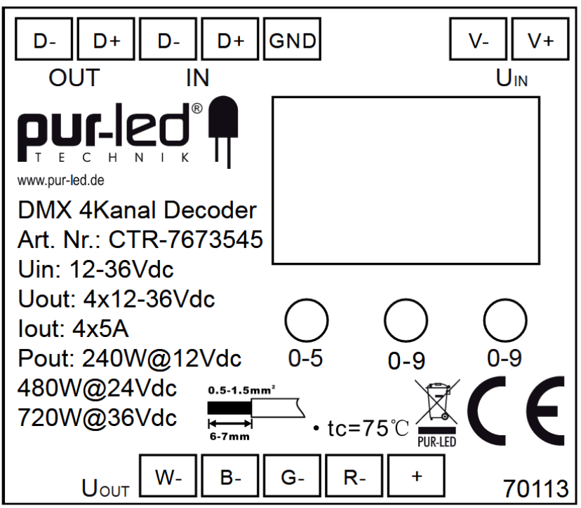 DMX-Decoder RGBW LED Dimmer 4x5A adesseinstellung