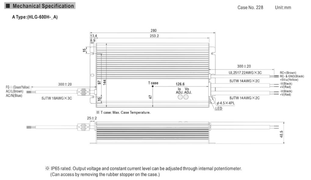 Meanwell HLG600H-12 Abmeßungen