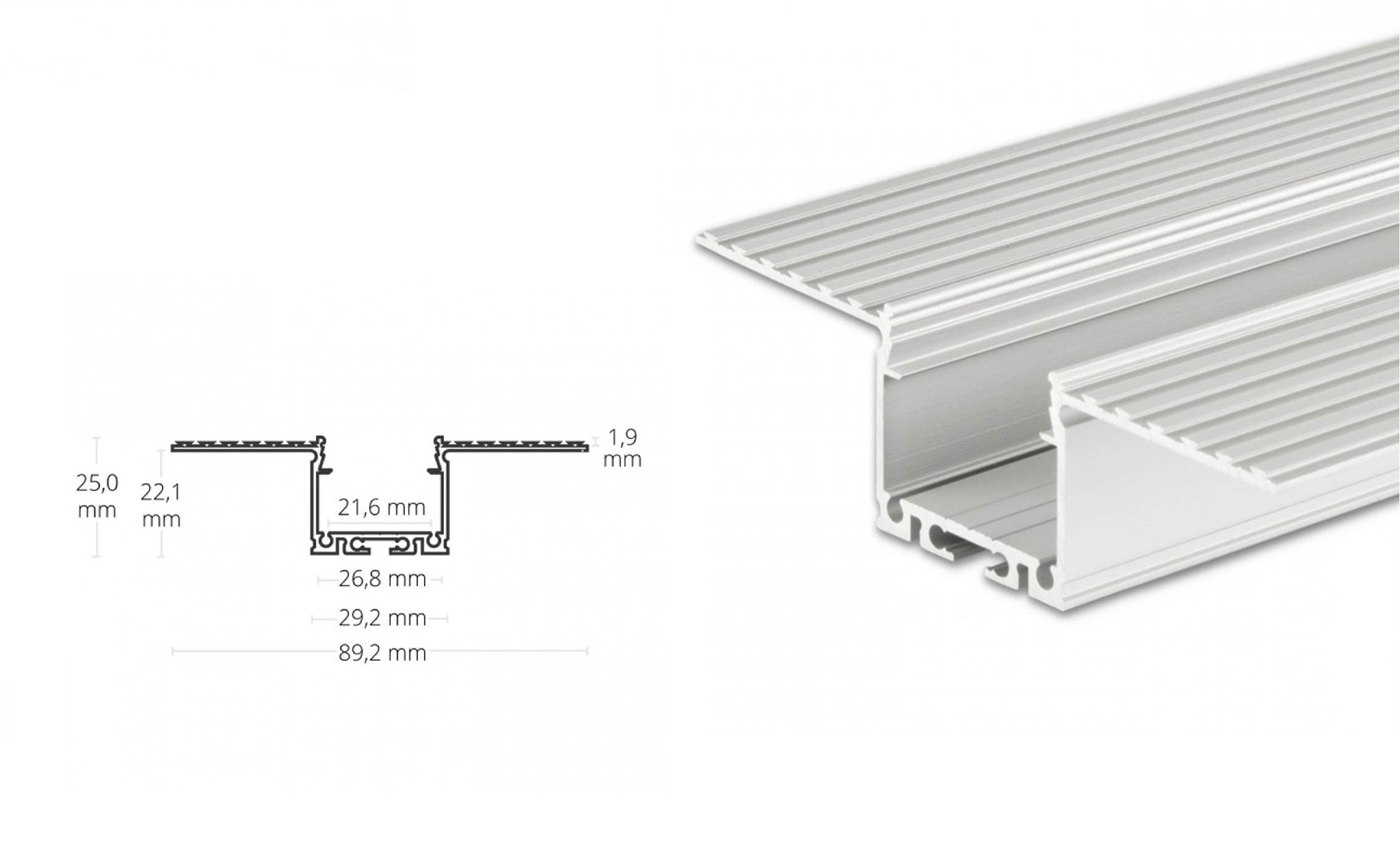 LED aluminum drywall profile AL-PU49 silver 2m LED aluminum drywall profile AL-PU49 silver 2m