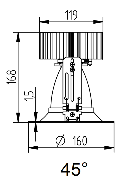 Abmessungen K-View Downlight 45° Abmessungen K-View Downlight 45°