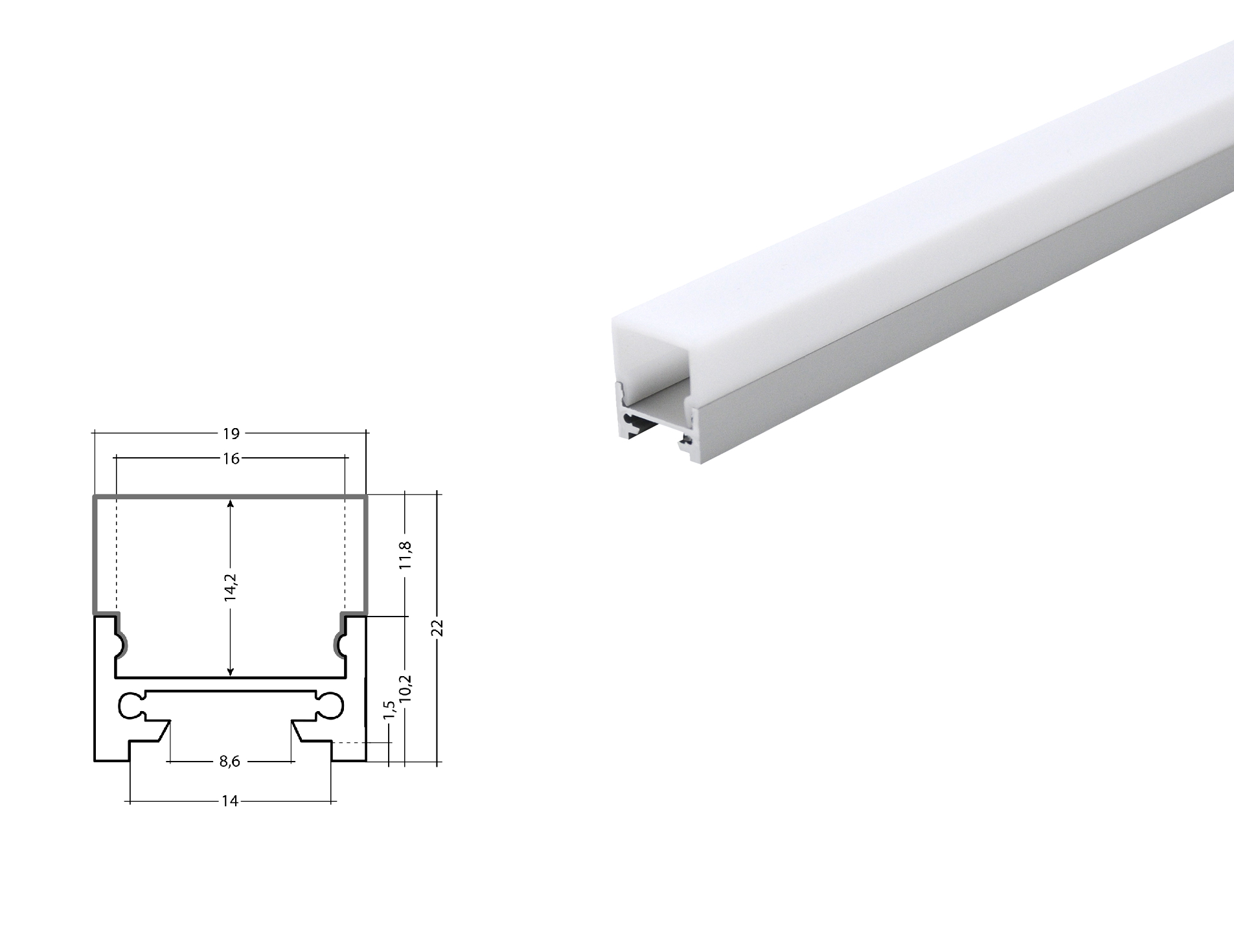 LED aluminum profile XXLine Define silver with cover