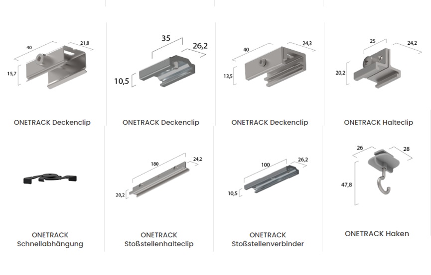 Überblick ONETRACK Befestigungselemente