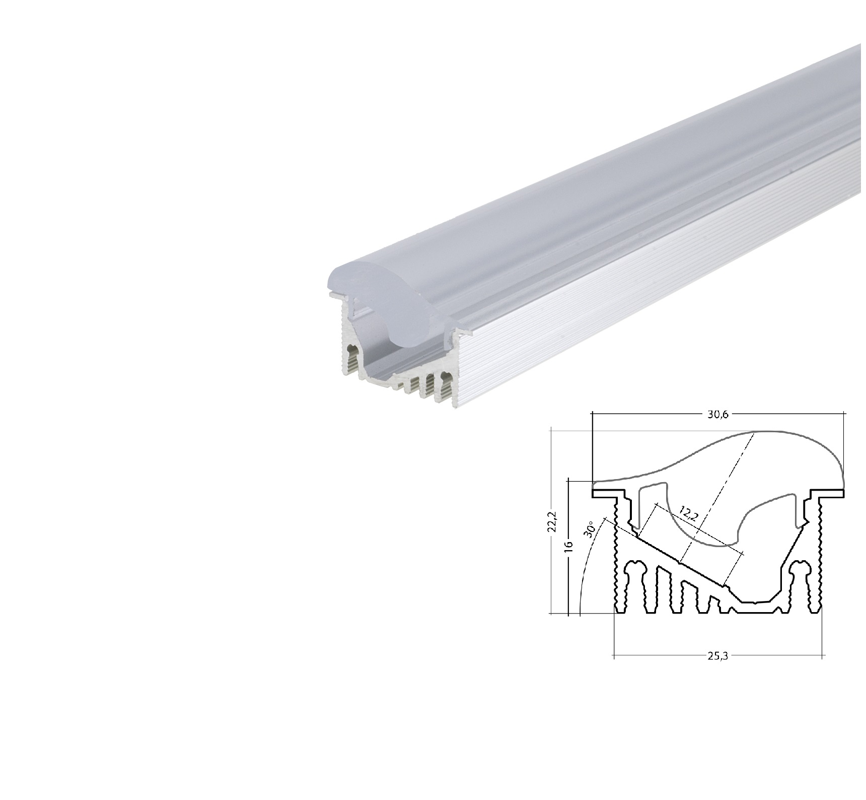 Alu Voutenprofil XXLine mit Abdeckung 1 - 5 Alu T-wallwasher profile with 12 ° radiation