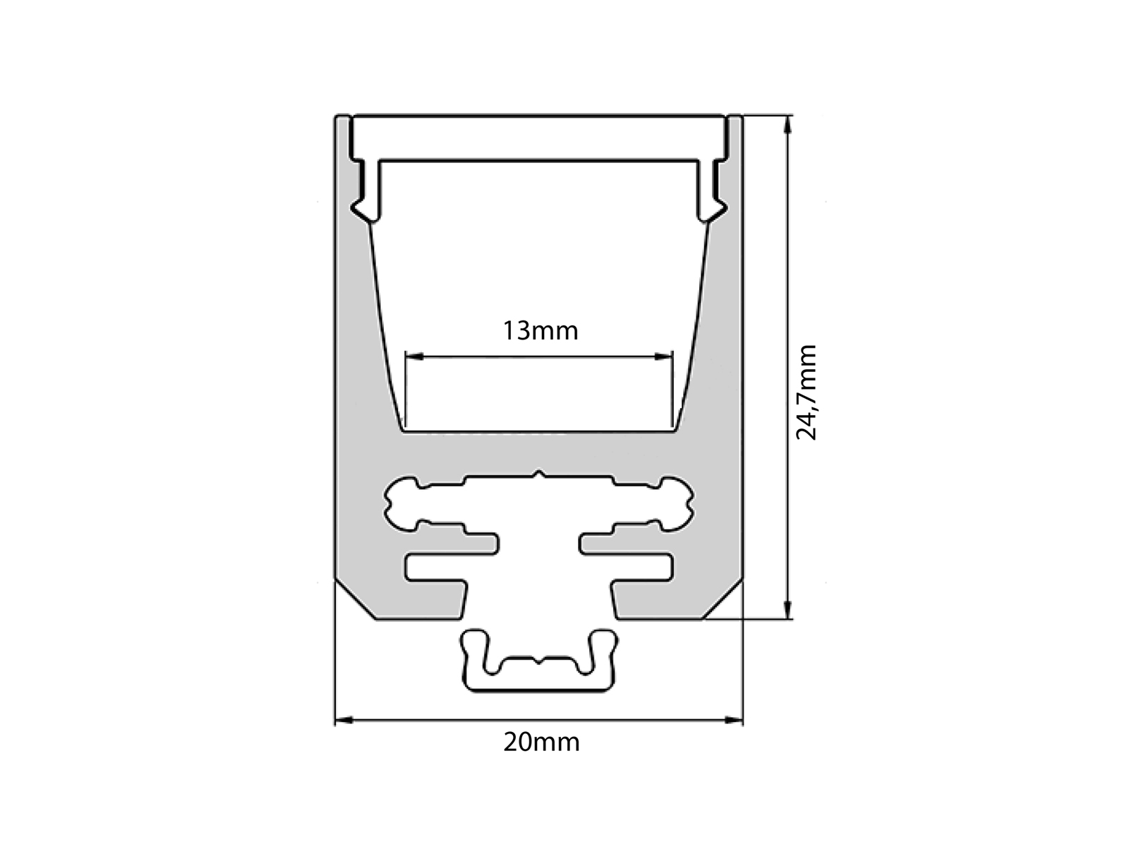 Aluminum profile 25mm silver with cover Aluminum profile 25mm silver with cover