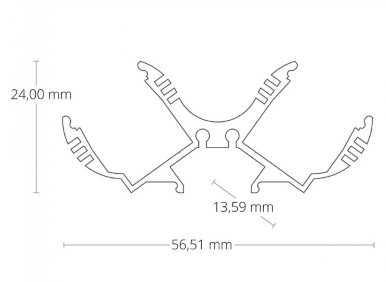 Aluminum duo profile for two LED strips, silver with opal cover Aluminum duo profile for two LED strips, silver with opal cover