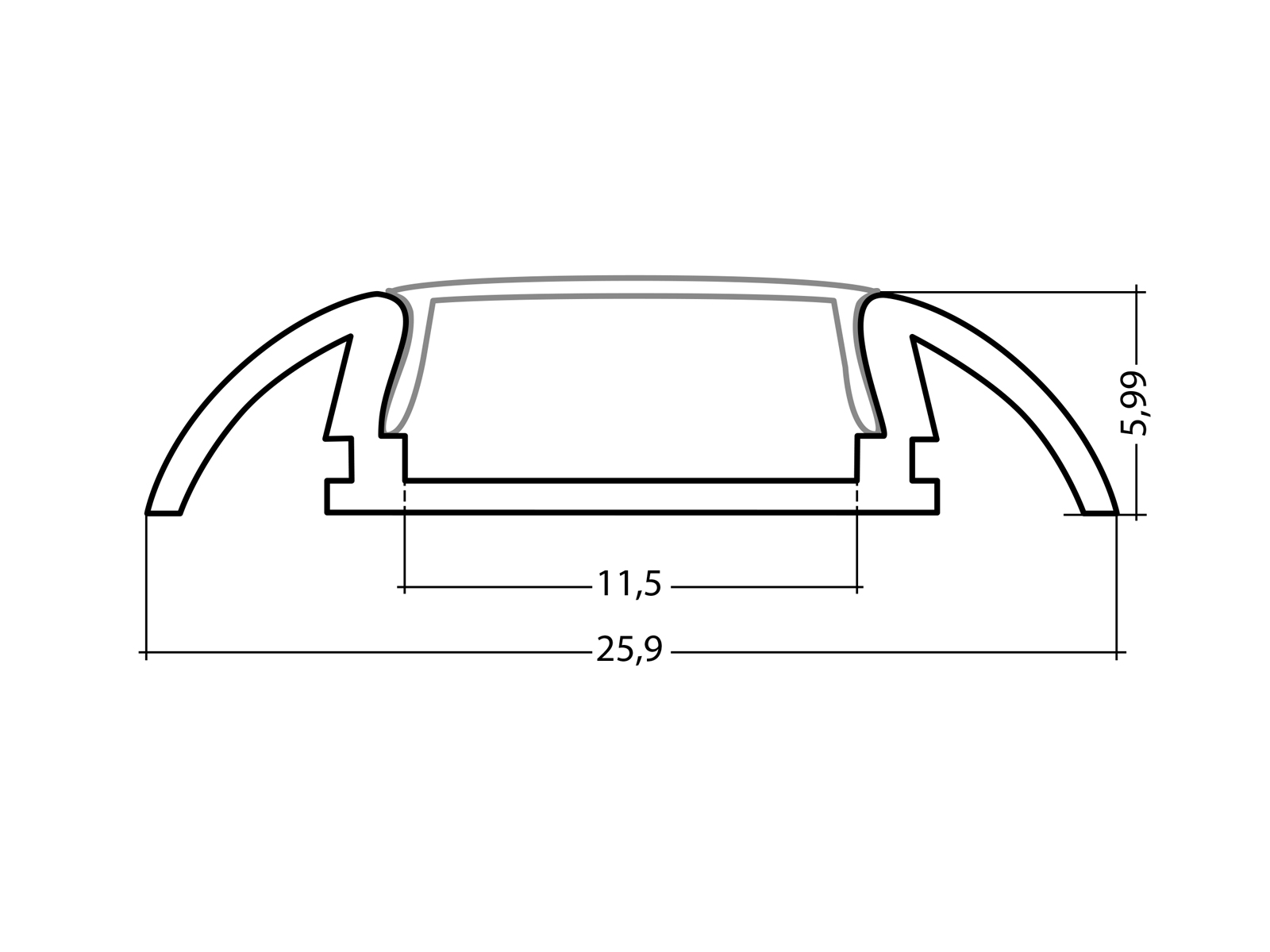 alu-945777_flachprofil_silber_al-pu8_masszeichnung_1600 LED Alu Profil flat - silver with cover 2m AL-PU8