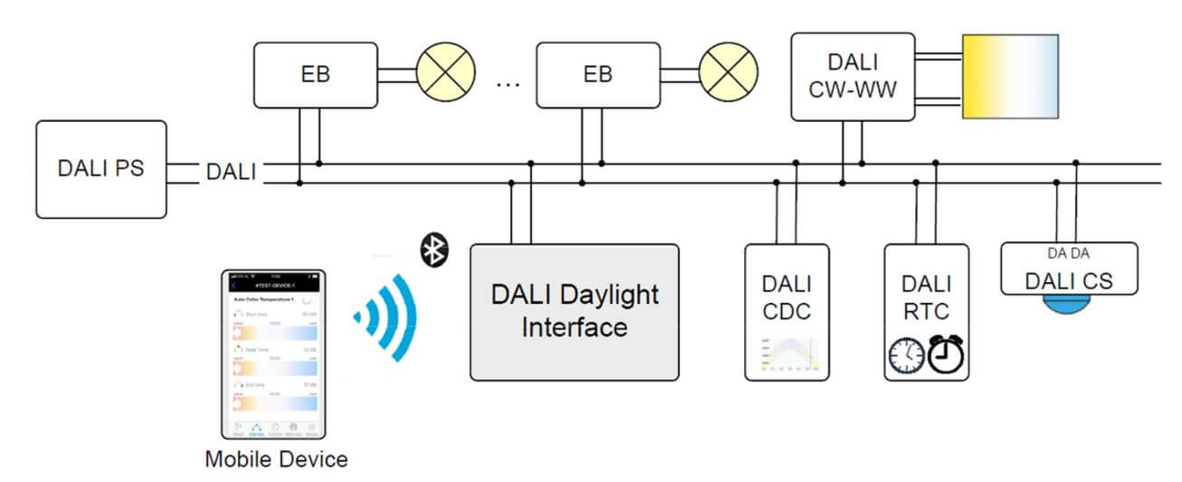 Direkter Anschluss des Steuermoduls an DALI-Busleitung