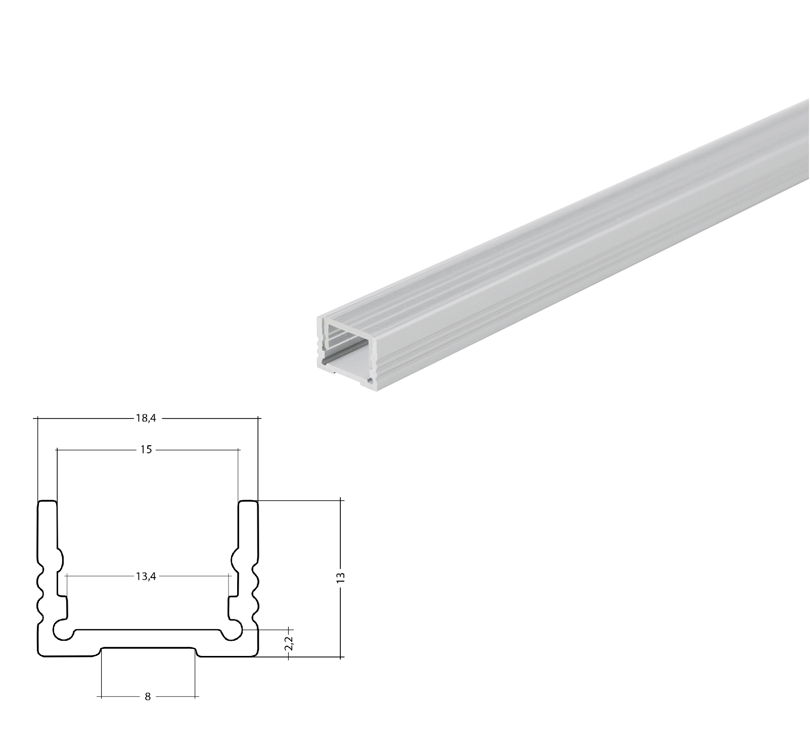 Aluminum U-profile 13mm XXLine classic with cover  Aluminum U-profile 13mm XXLine classic with cover
