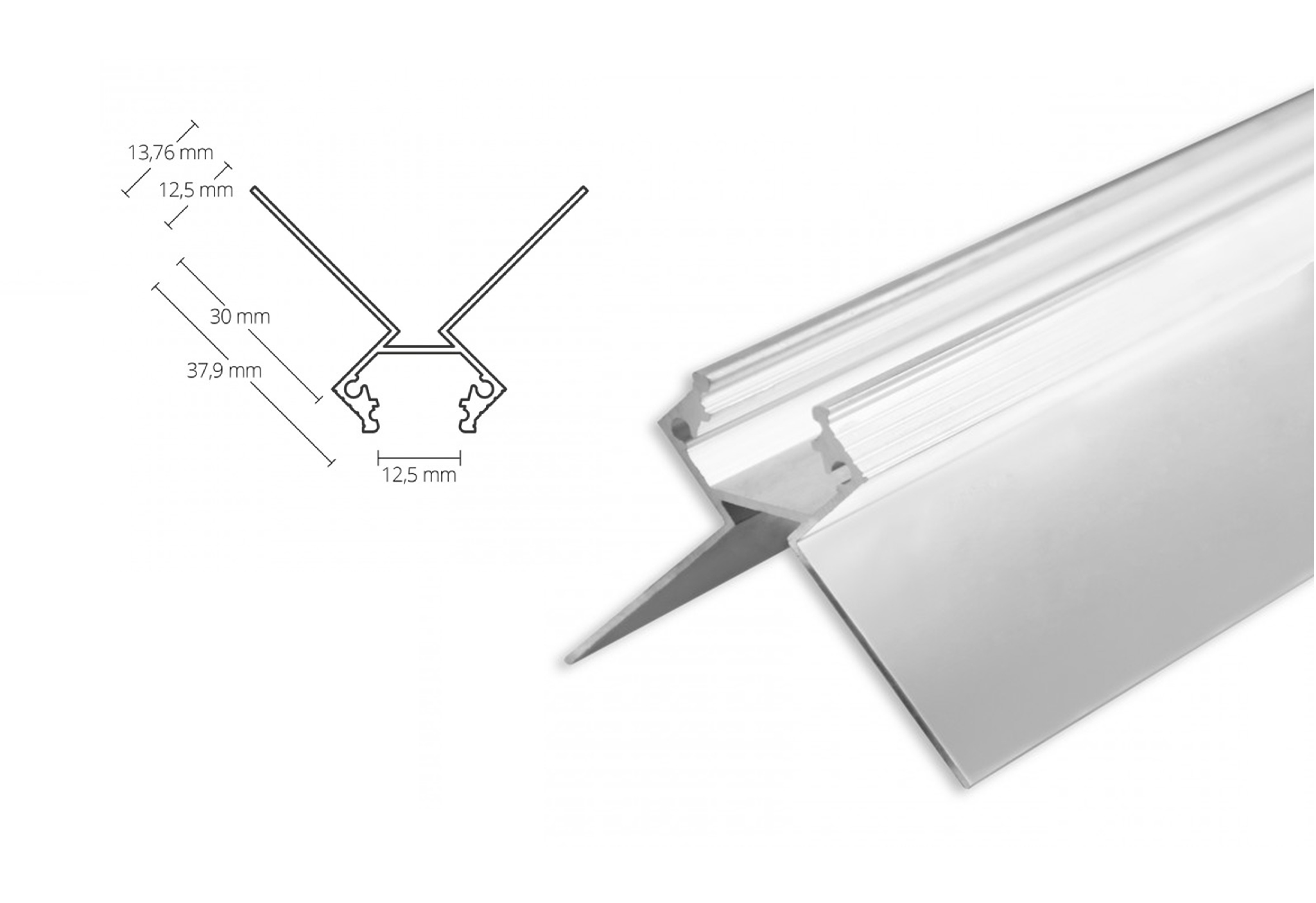 LED aluminum drywall profile AL-PU45 outside corner silver 2m 