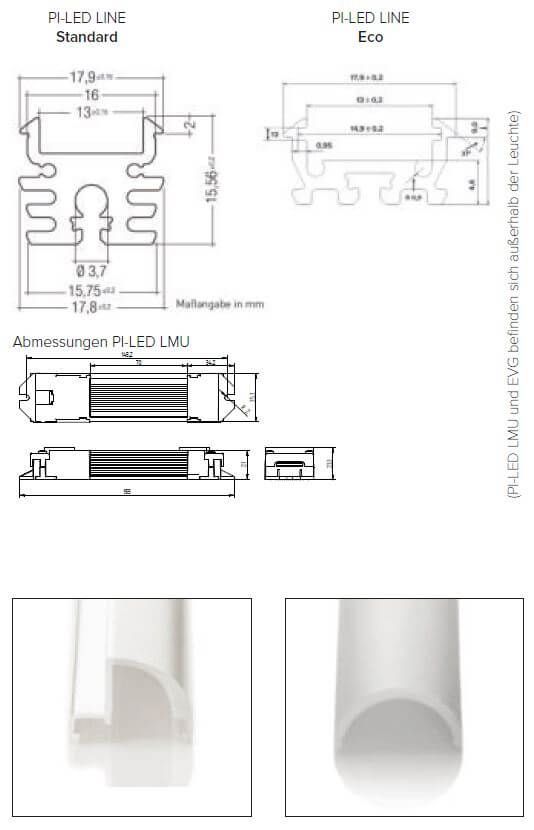 PI-LED LINE Abmessungen und Großansicht