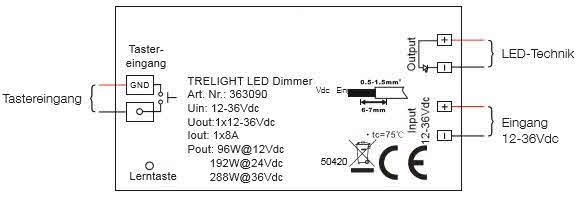 TRELIGHT LED Funk Dimmer 12-36V DC, 8A
