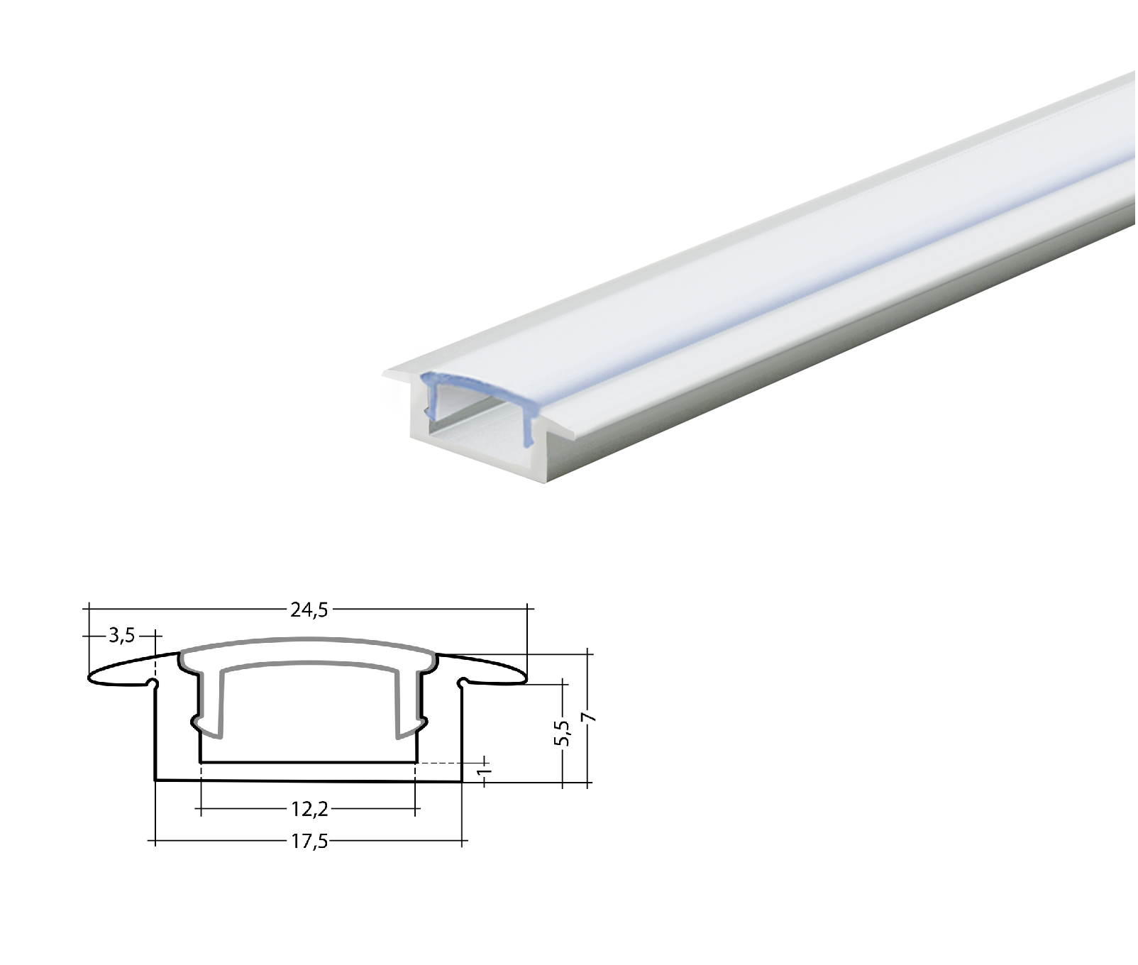 ALU-945710 LED Alu T-Profile Slim 7mm silver with cover