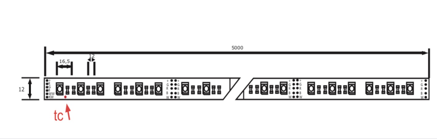 Schematischer Aufbau LED strip 60LED Schema RGB-TW 60LEDs/m