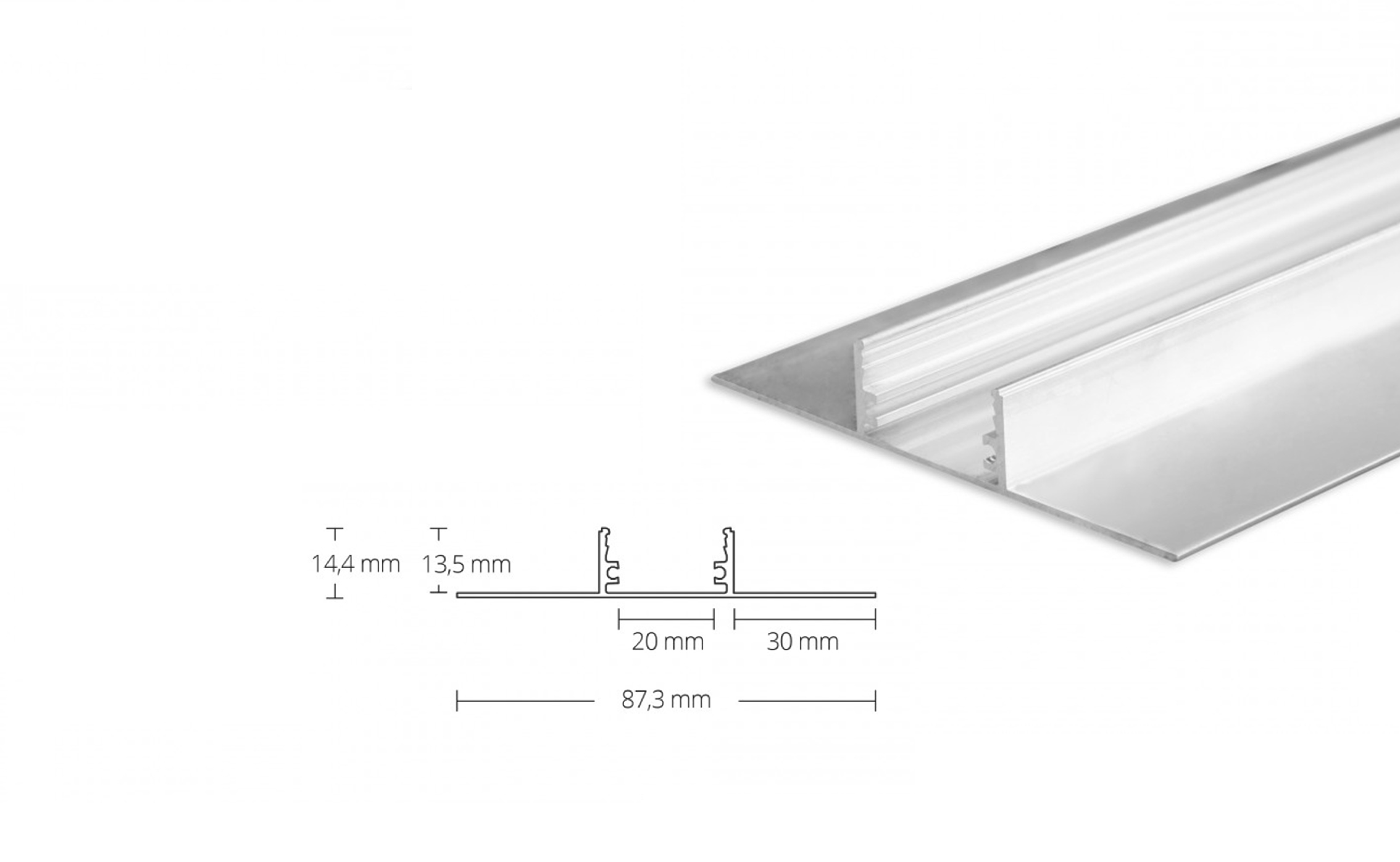 LED aluminum drywall profile AL-PU43 light line XL silver 2m 