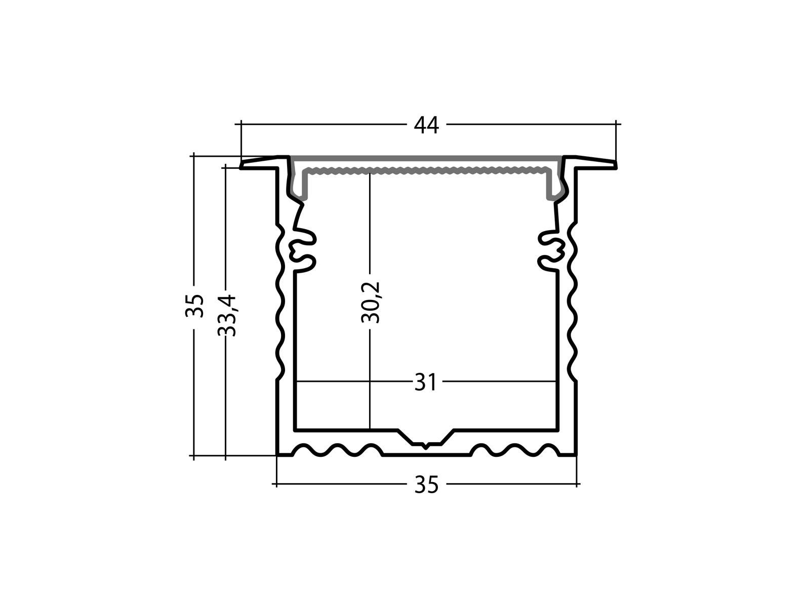 LED aluminum high power T-profile 35mm silver with cover 2m