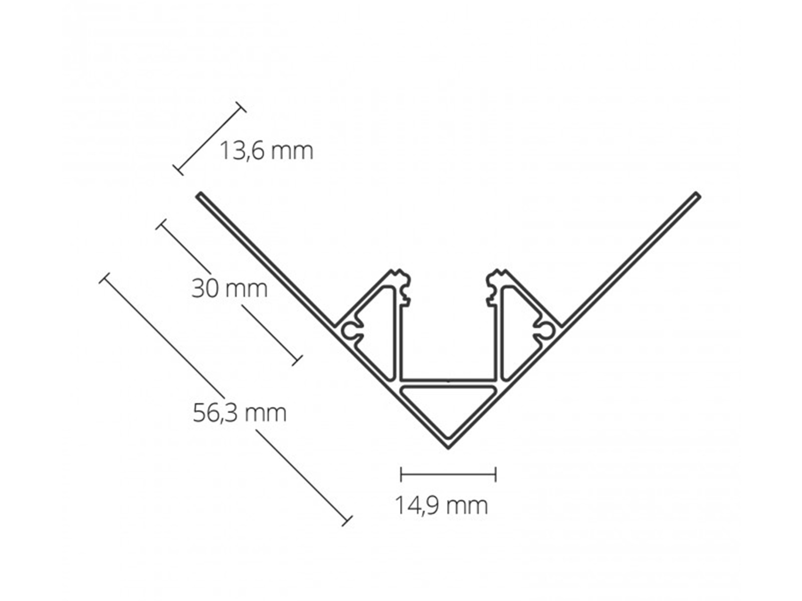 LED aluminum drywall profile AL-PU44 silver inside corner 2m 