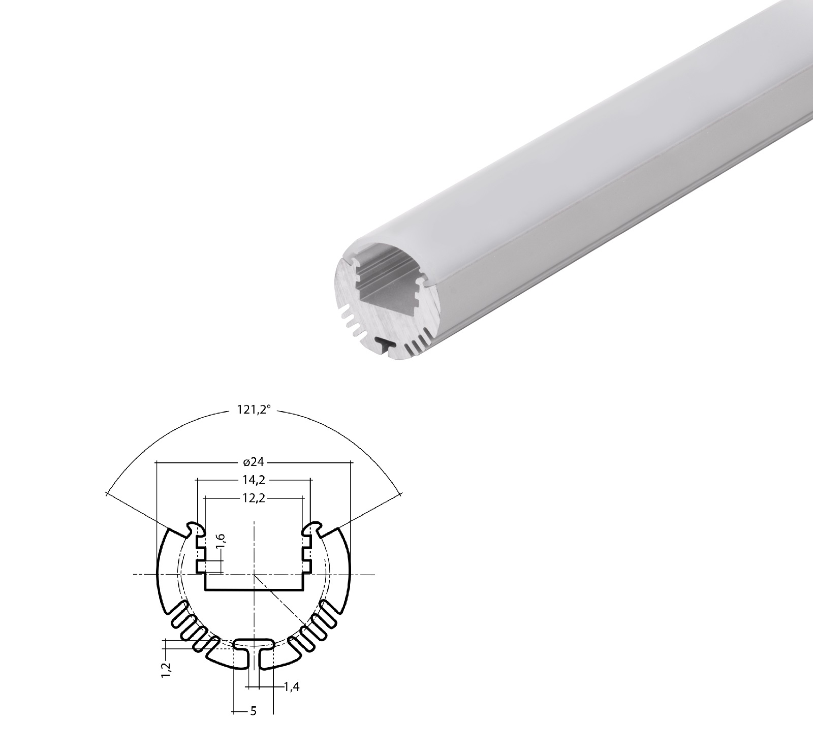 Alu Rund-Profil 24mm silber Alu round profile 24mm silver with cover