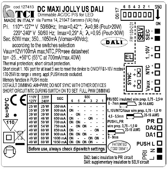 TCI Maxi Jolly Dali Driver 60W – Dimbare Stroombron Voor LED, 350-1050mA, 2-74V, IP20
