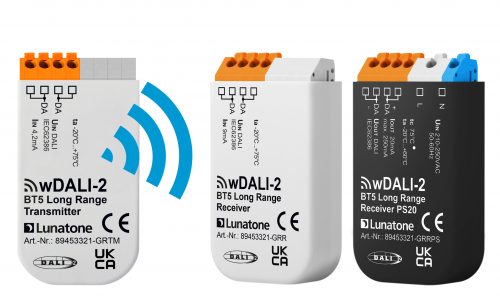 wDALI-2 BT5 Long Range Funkmodule von Lunatone: Transmitter, Receiver, Receiver PS20