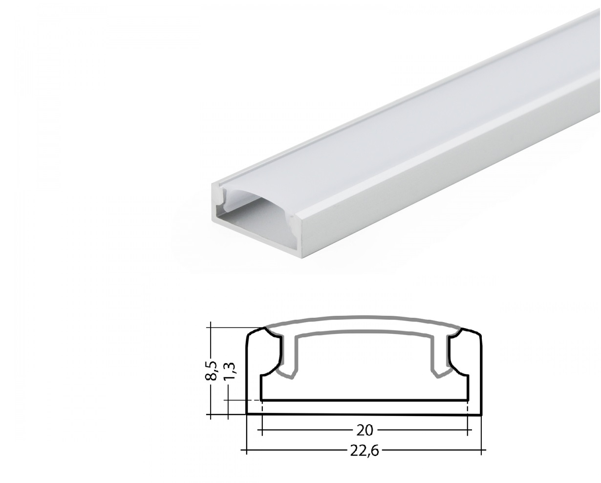 LED Alu U-Profil Slim XL 8mm silber LED Alu U-Profile Slim XL 8mm silver with cover