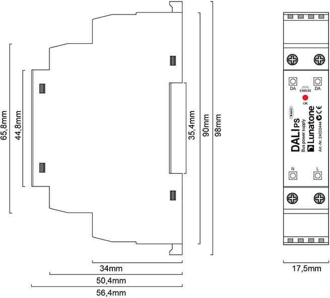 DALI PS Hutschiene Abmessungen DALI PS Hutschiene Abmessungen