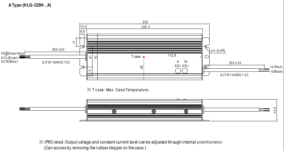 HLG-320H Meanwell, Abmessungen
