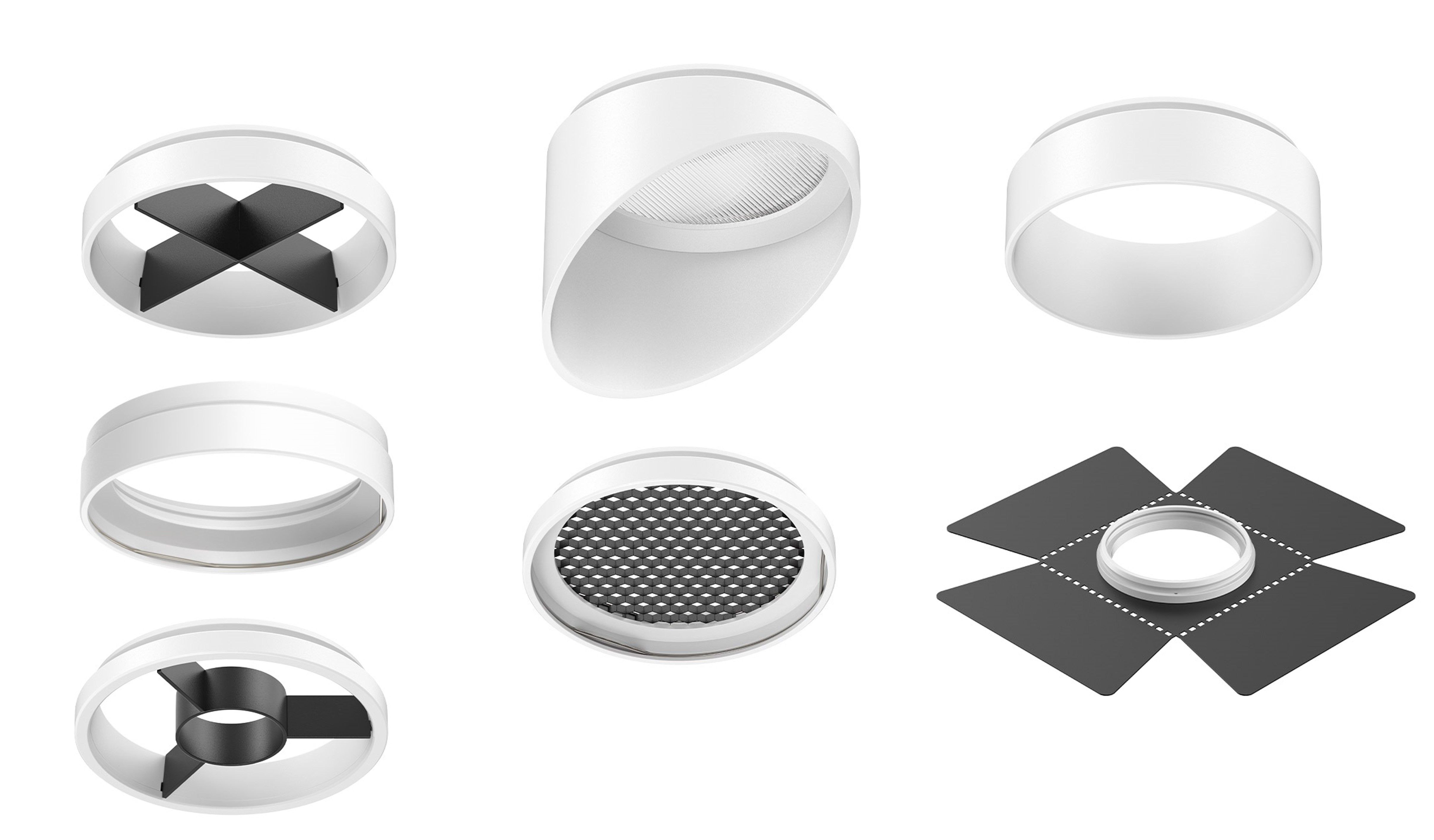 Weißes und schwarzes Zubehör für Lichtlenkung mit A.L.S. MIN Strahler