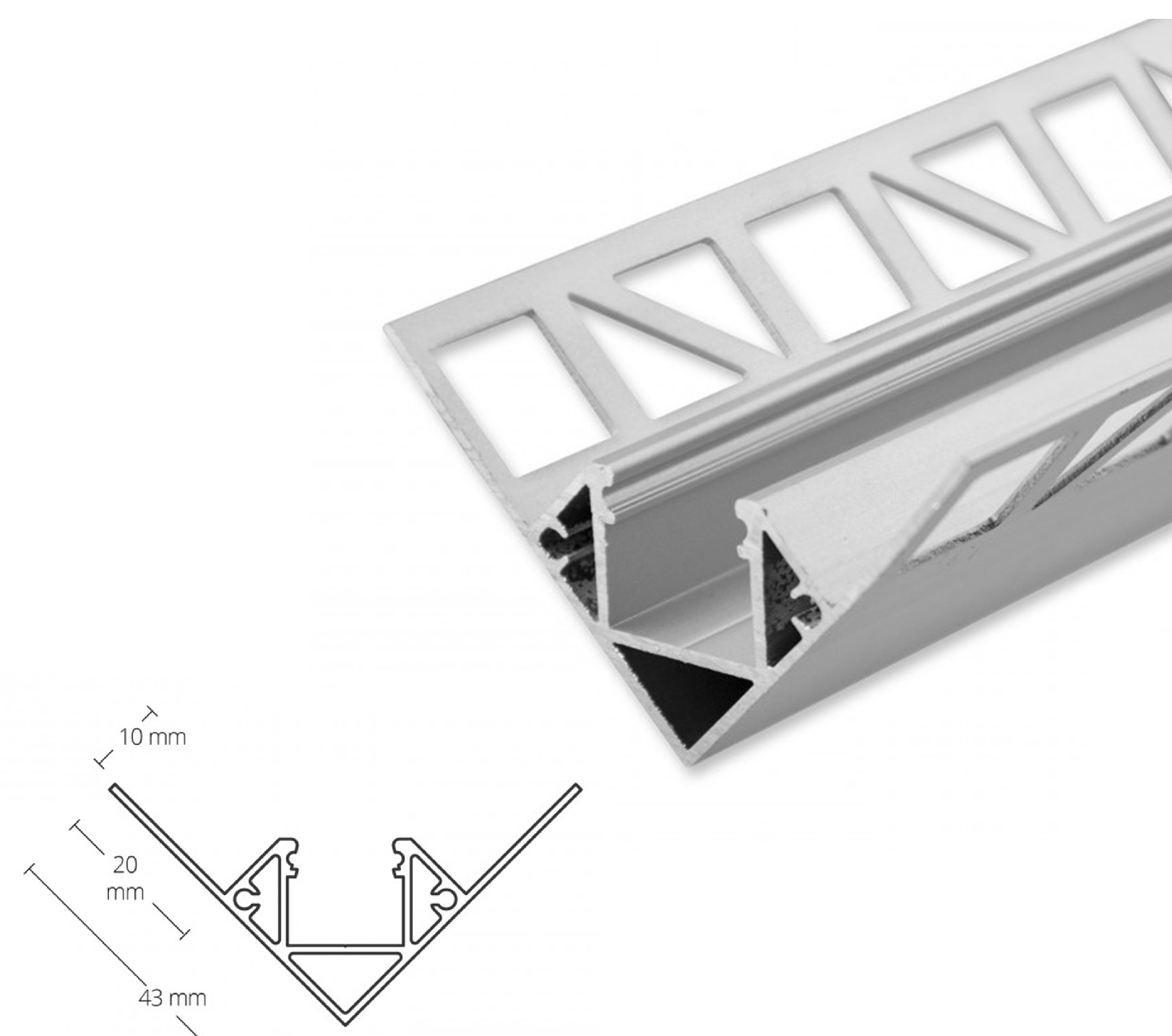 LED aluminum tile profile AL-PU21 for inside corners silver 