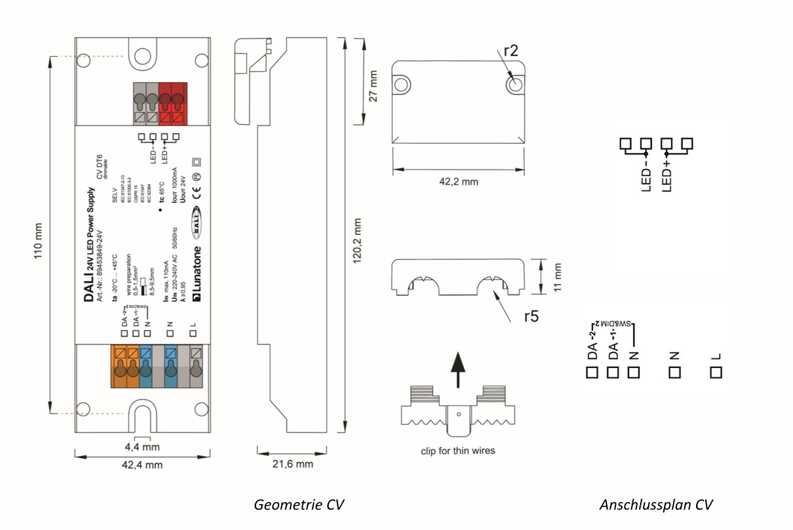 DALI DT6 Netzteil CV(24V) oder CC(350mA - 1050mA) Anschlussdiagramm