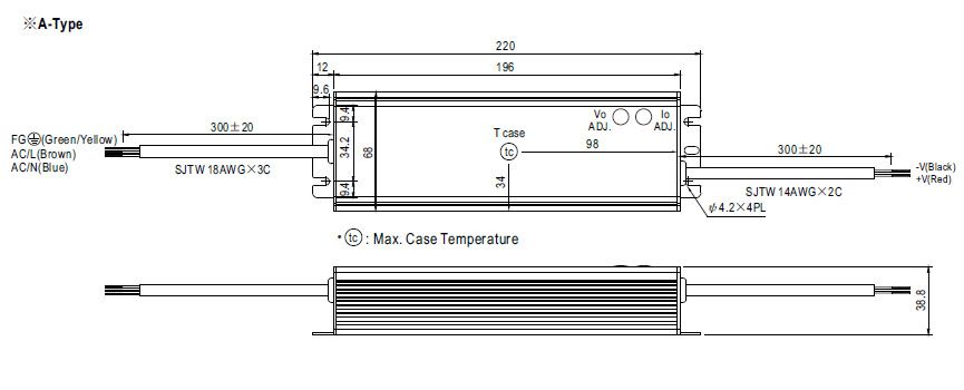 Meanwell HLG-100 Abmessungen und Anschluss A-Type