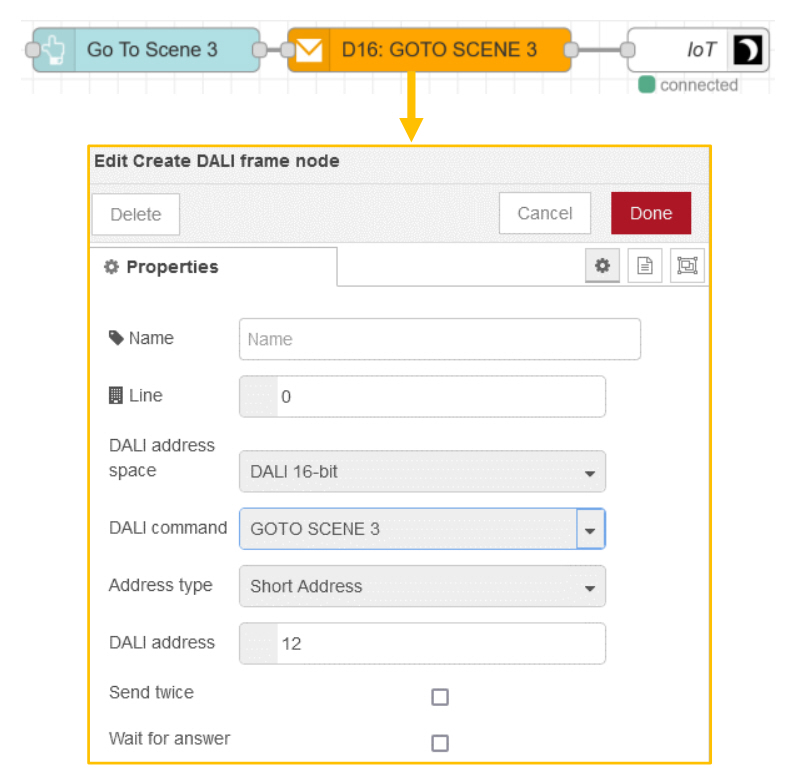nodered node Konfiguration