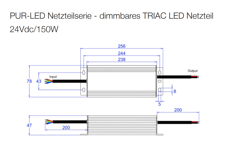 Abmessungen-NT-9890324150.jpg LED power supply 24Vdc 150 W TRIAC dimmable | IP66