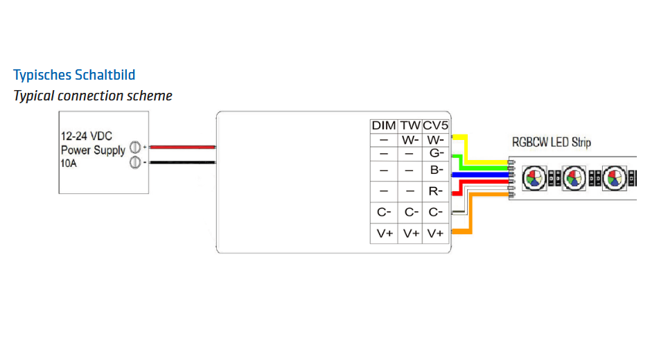 Schaltbild 808615.png Arditi 5-Kanal-LED-Dimmer 808615 mit CASAMBI-Steuerung