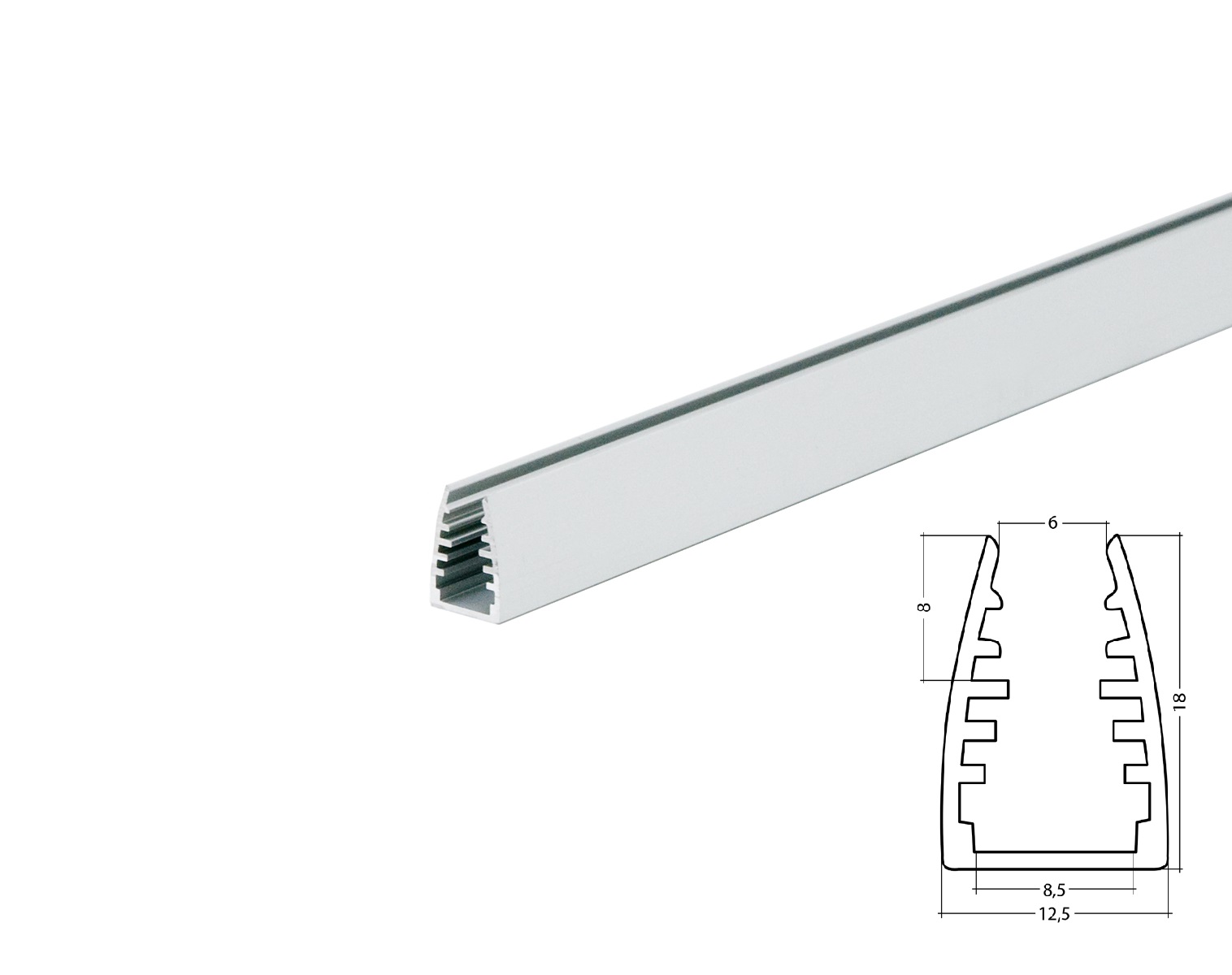 LED Alu Glaskanten-Profil AL-PU3 ALU-945203 LED aluminum glass edge profile AL-PU3 silver