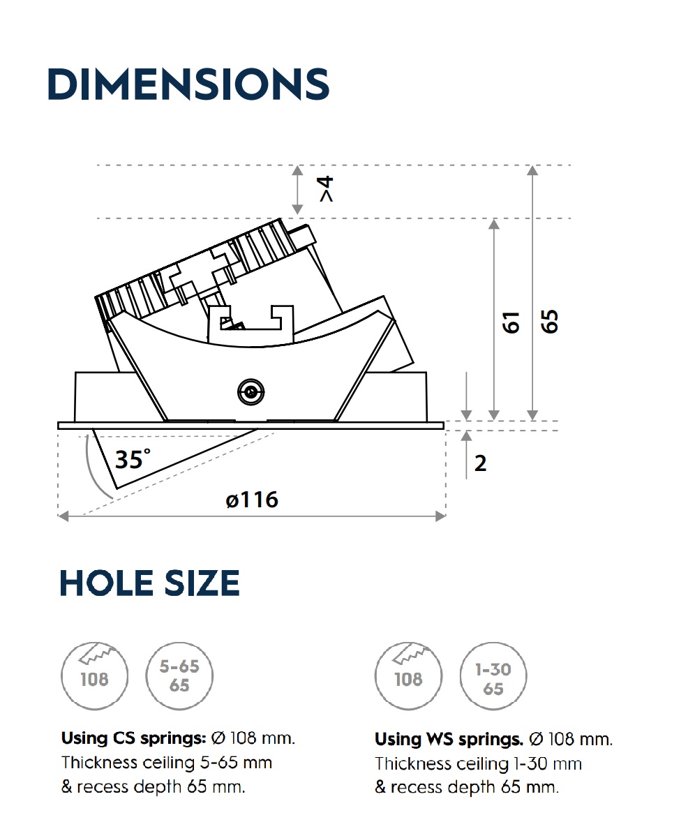 Illuxtron Fido 108 LV(-HE) Abmessungen Fido 108 HV-FD: hochspannungs flimmerfrei dimmbares Downlight