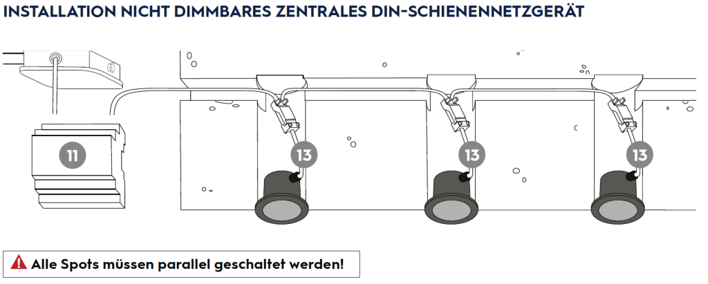 installation nicht dimmbares zentrales din schienennetzgerät