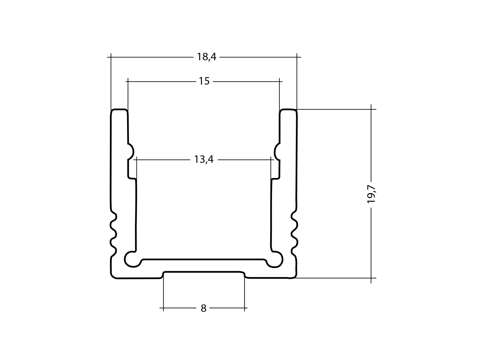 Aluminum U-profile 20mm XXLine High with cover 