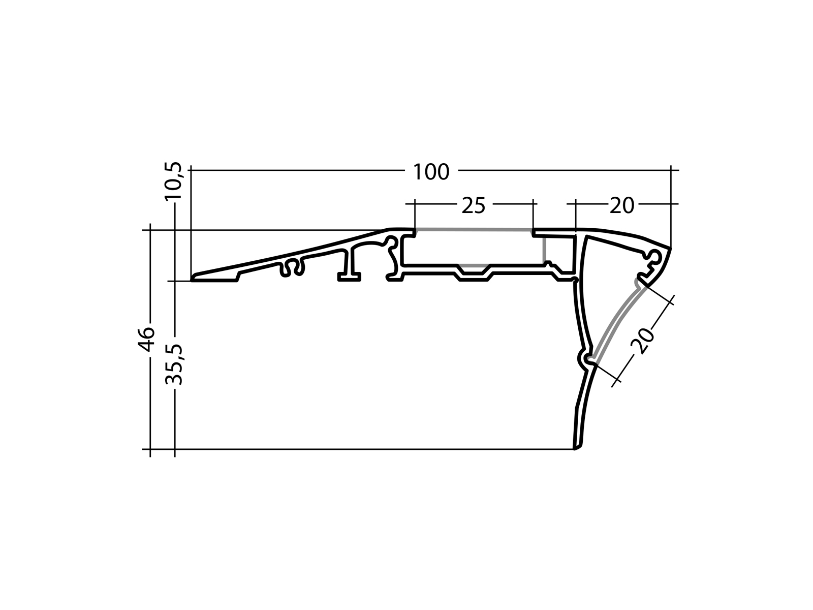 Aluminum stair nosing profile silver with cover 