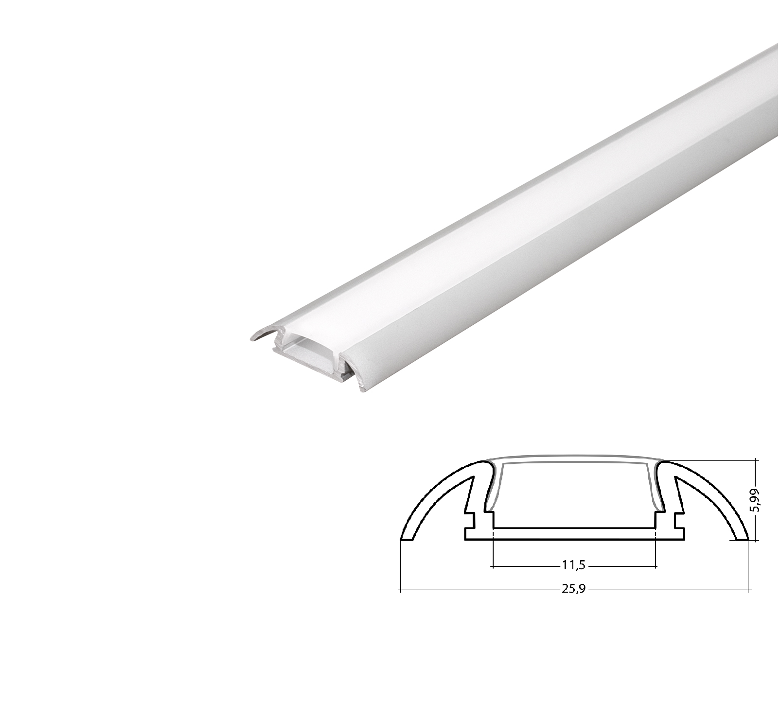 ALU-945777 LED Alu Profil flat - silver with cover 2m AL-PU8