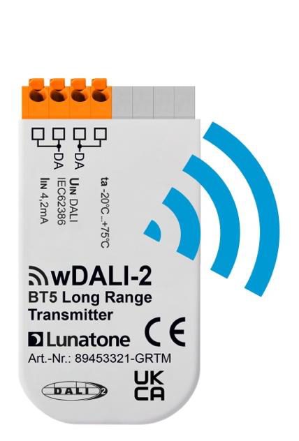 wdali2_bt5_long_range_transceiver_ger_d0083_img_2 Lunatone Industrielle Elektronik GmbH wDALI-2 BT5 Long Range Wireless DALI Transceiver-Receiver ModulwDALI-2 BT5 Long Range Transmitter 89453321-GRTM, DALI-Steuereingang, Versorgung aus dem DALI-Bus