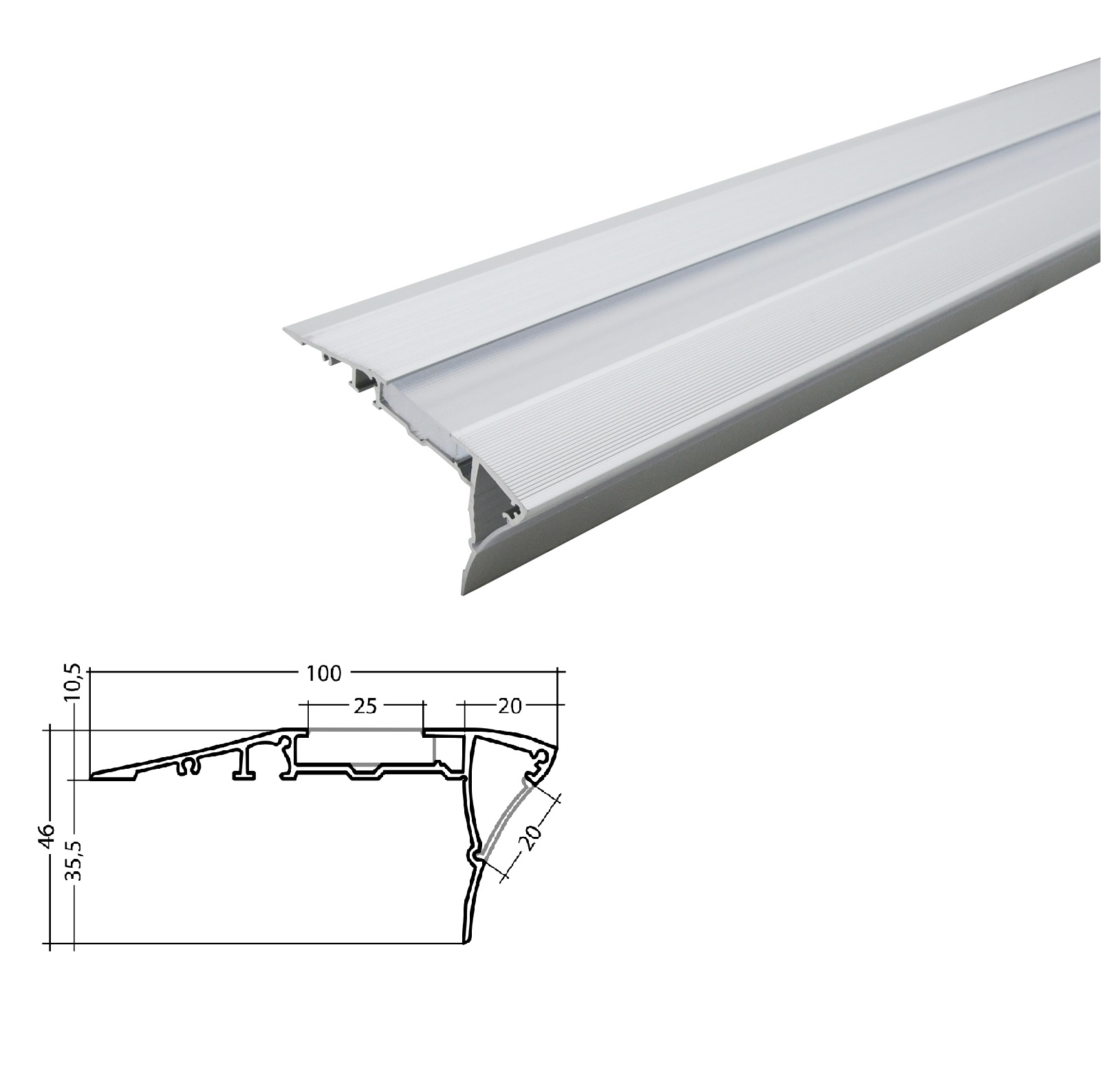 Aluminum stair nosing profile silver with cover  Aluminum stair nosing profile silver with cover