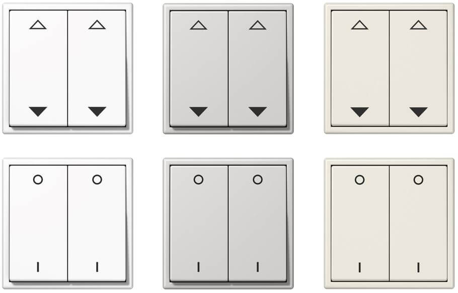 EnOcean Funktaster für Jalousie-/Lichtsteuerung mit 2 Schalterwippen (4-Kanal) EnOcean Funktaster für Jalousie-/Lichtsteuerung mit 2 Schalterwippen (4-Kanal)