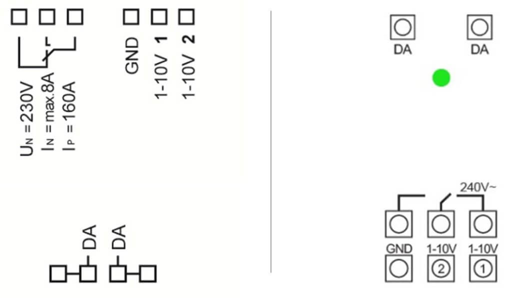 Anschlussplan des DALI Konverters für Deckeneinwurf | Hutschiene Anschlussplan des DALI Konverters für Deckeneinwurf | Hutschiene