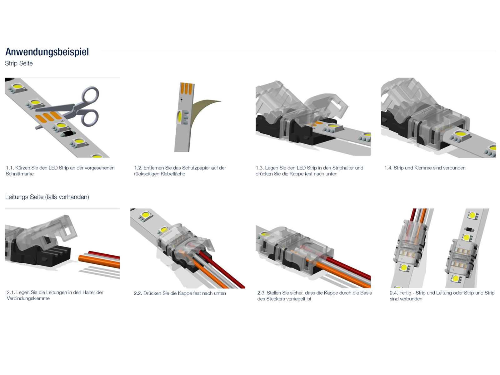 Connection terminals for LED strip to LED strip