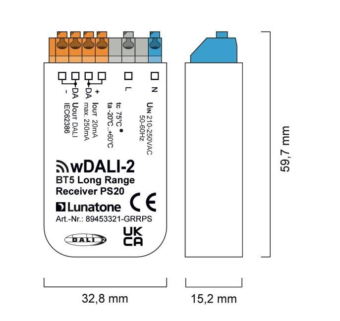 wDALI-2 BT5 Long Range Transmitter - Receiver Wireless DALI Module