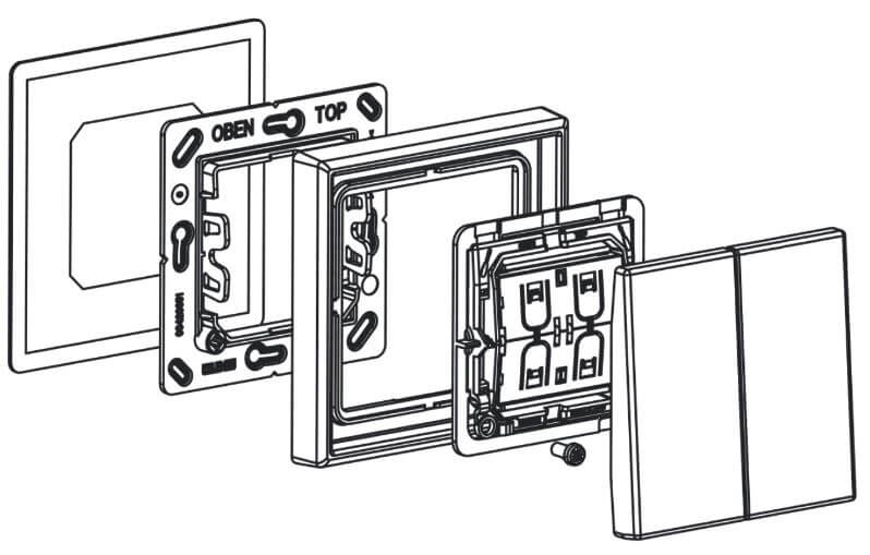 Bauteile des EnOcean Funktasters zur Montage