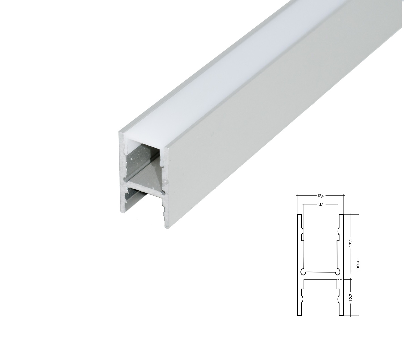 Alu H-Profil 30mm XXLineHigh Alu H-Profile XXLine High silver with cover 1-5m in one piece