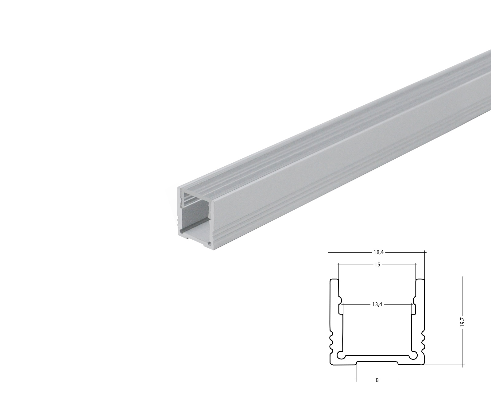 Aluminum U-profile 20mm XXLine High with cover  Aluminum U-profile 20mm XXLine High with cover