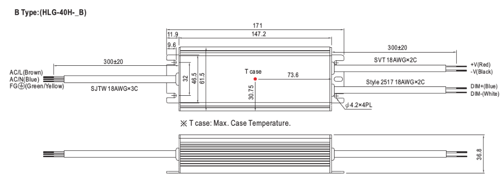 HLG-40H Meanwell IP65/IP67 Schutz für Aussen-Installationen HLG-40H Meanwell IP65/IP67 Schutz für Aussen-Installationen