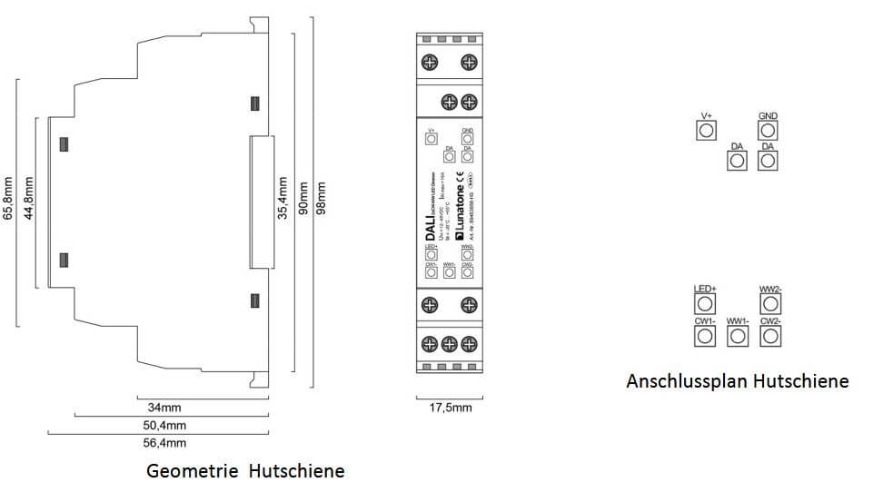 DALI 2xCW-WW LED Dimmer 12V -48V (DT8) Abmessungen, Anschlussplan DALI 2xCW-WW LED Dimmer 12V -48V (DT8) Abmessungen, Anschlussplan